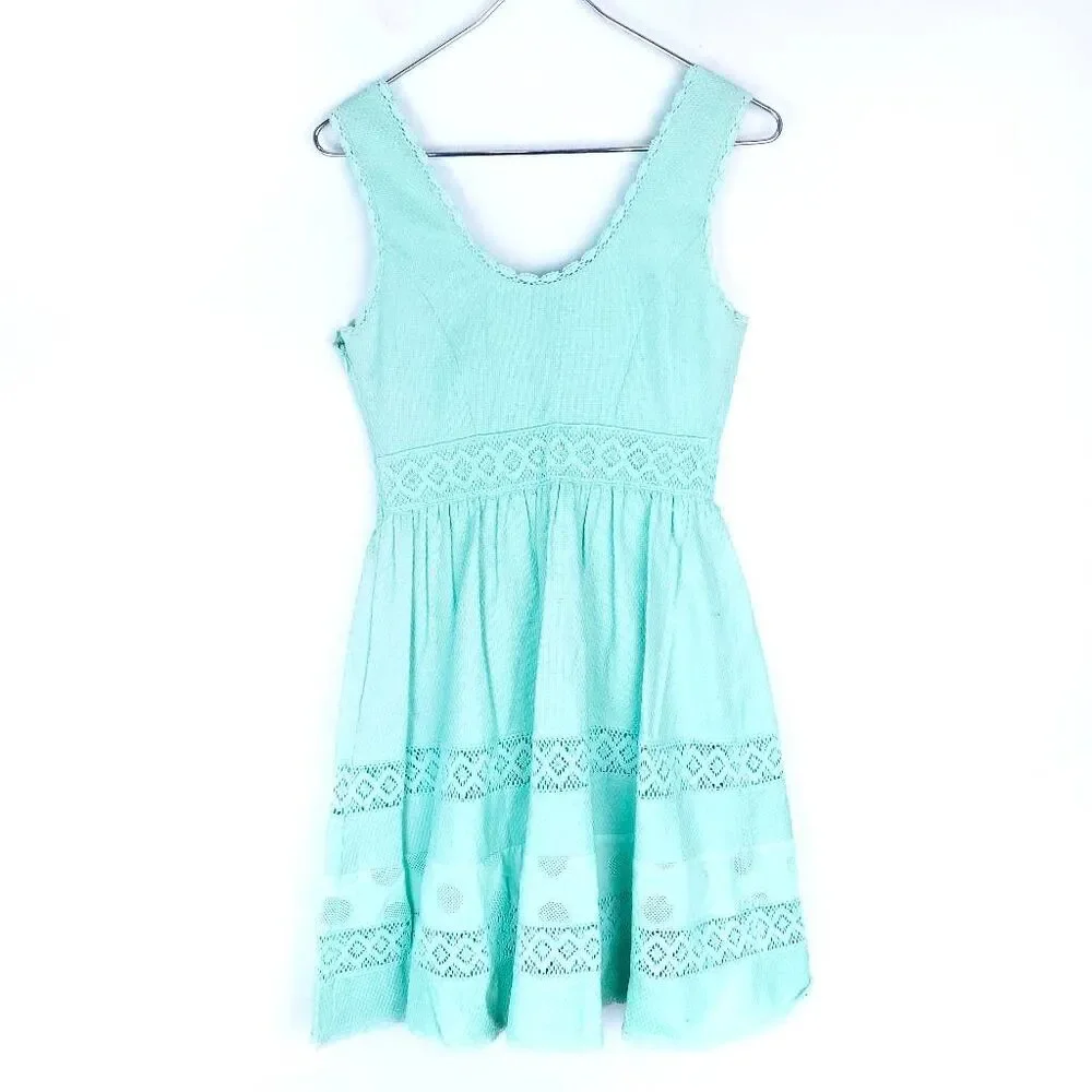 JESSICA SIMPSON Mint Green Lace Eyelet Fit & Flare Sleeveless Summer Dress 2 - Picture 7 of 10
